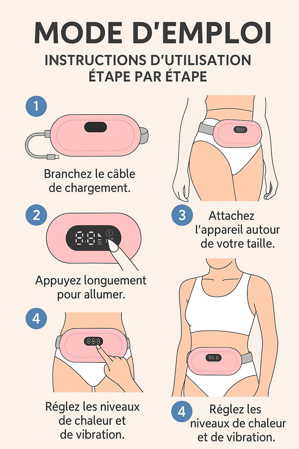 Bloom & Flow- Coussin chauffant électrique pour femmes, vibrateur, dispositif de soulagement des douleurs menstruelles