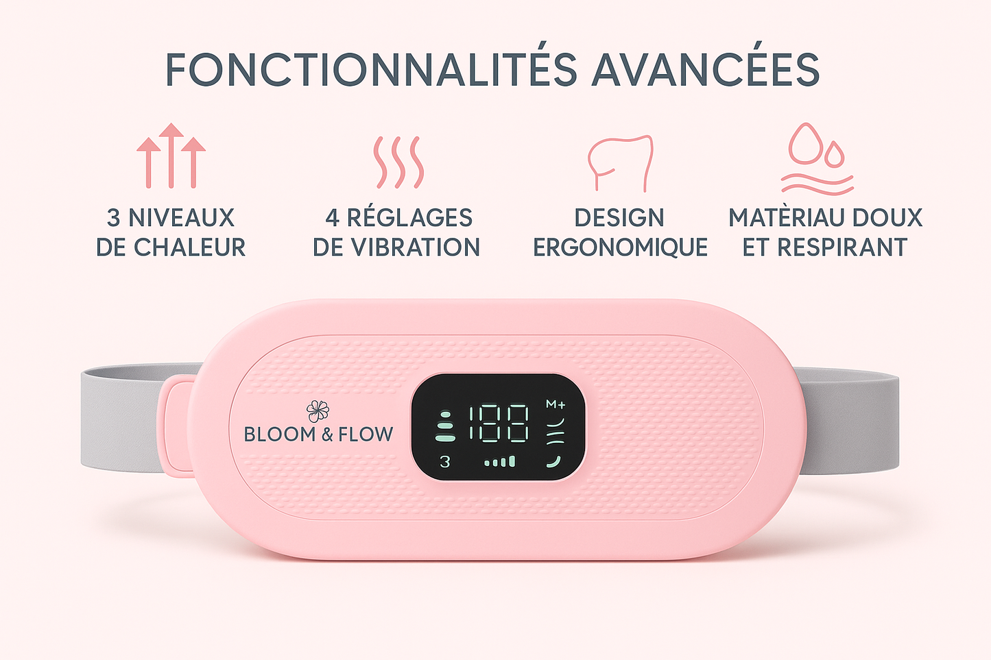 Bloom & Flow- Coussin chauffant électrique pour femmes, vibrateur, dispositif de soulagement des douleurs menstruelles