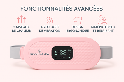 Bloom & Flow- Coussin chauffant électrique pour femmes, vibrateur, dispositif de soulagement des douleurs menstruelles